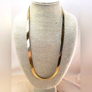 14K Gold Plated Wide Herringbone Chain Necklace 30" 9 mm Signed Vision 14K GL